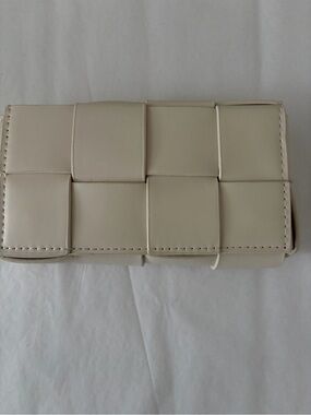 Woven Panel Wristlet Clutch in Cream